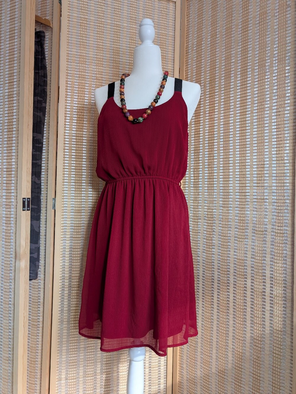 Xhilaration Wine Red Sleeveless Mini Dress with Black Straps